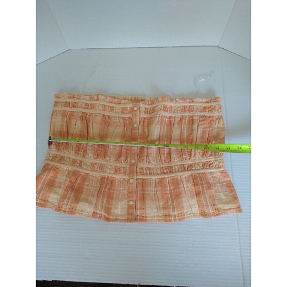 American Eagle sz XL Tube Top Strapless Smocked Cotton/Linen orange yellow plaid - Picture 4 of 8
